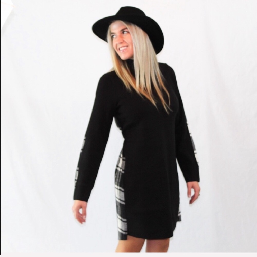 Skies are Blue black and plaid long sleeve dress